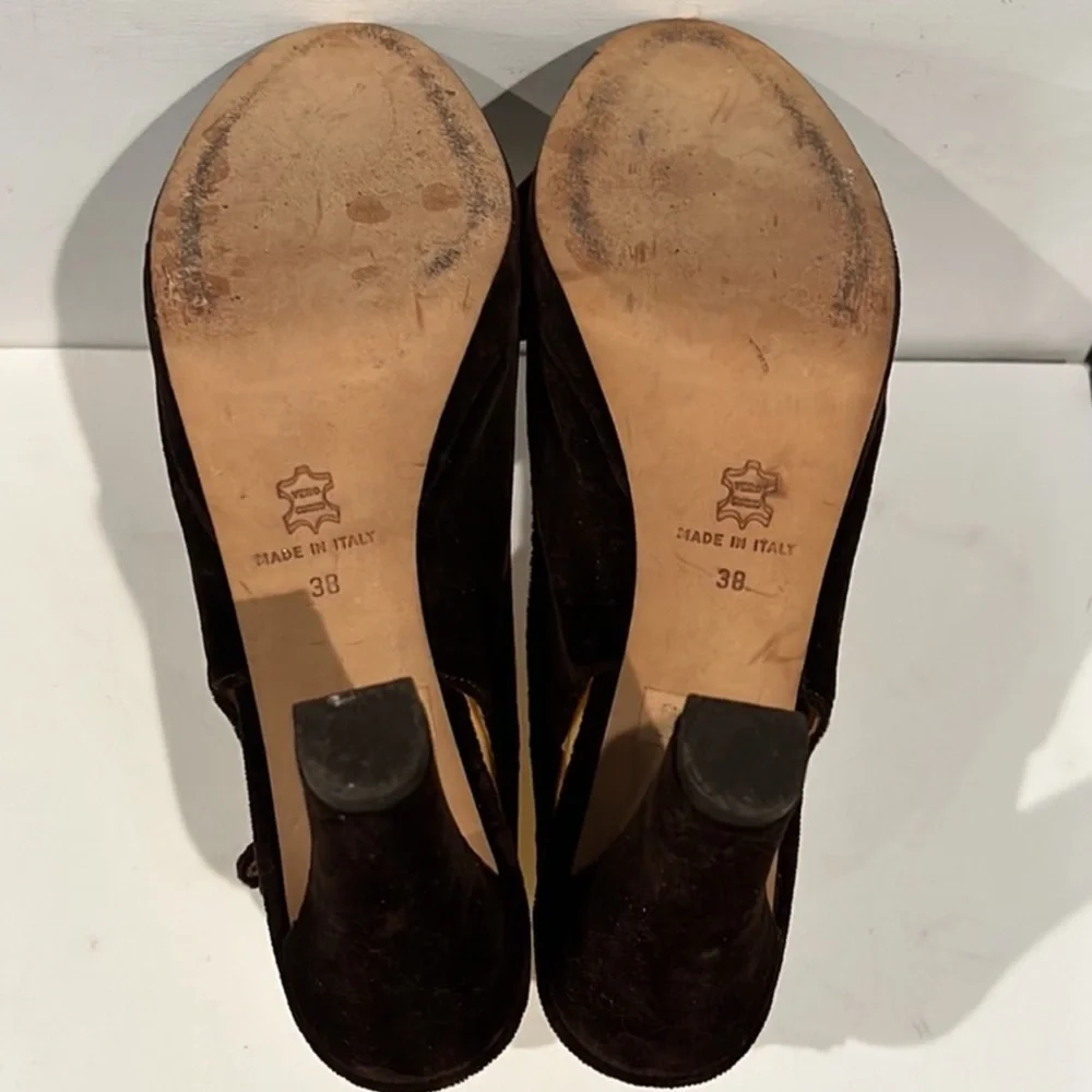 Authentic Bettye Muller designer brown velour bow pumps heels sz 8
